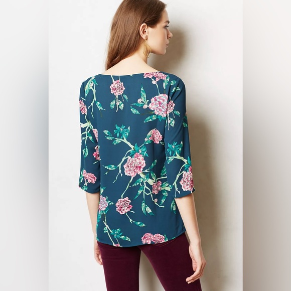 Anthropologie HD In Paris Floral Semi Sheer Eira Top Size 10 - Picture 2 of 8
